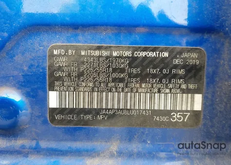 2020 Mitsubishi Outlander Sport 2.0 Es из США, поврежденный, VIN JA4AP3AU8LU017431